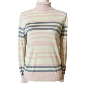 Joseph A Turtleneck Sweater Size Petite Large in Metallic Stripe Pink and Gray